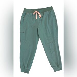 Figs Zamora Womens XXL Petite Joggers Surgical Green + Pink Drawstring Pants